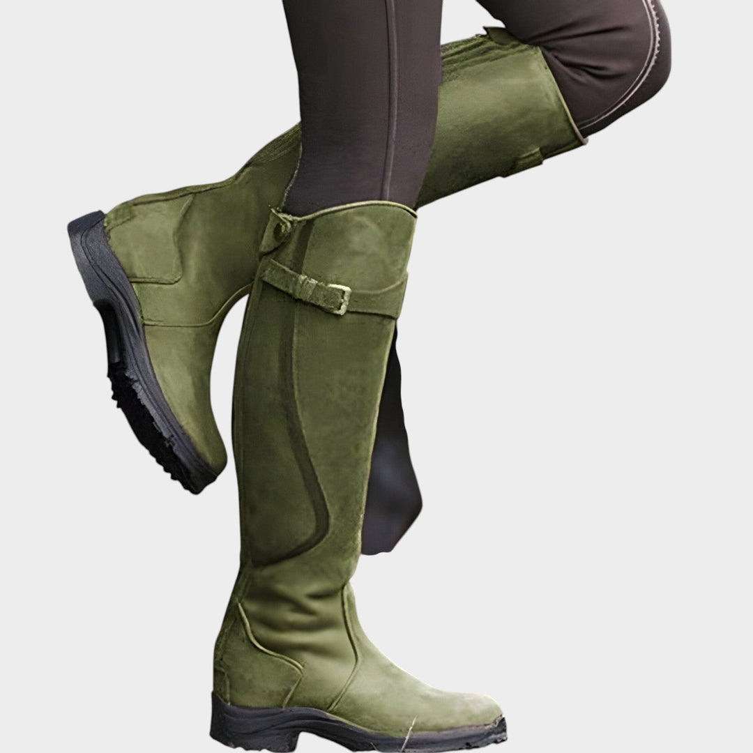 Giselvissa | Women's Leather Knee High Boots Outdoor Waterproof — Green