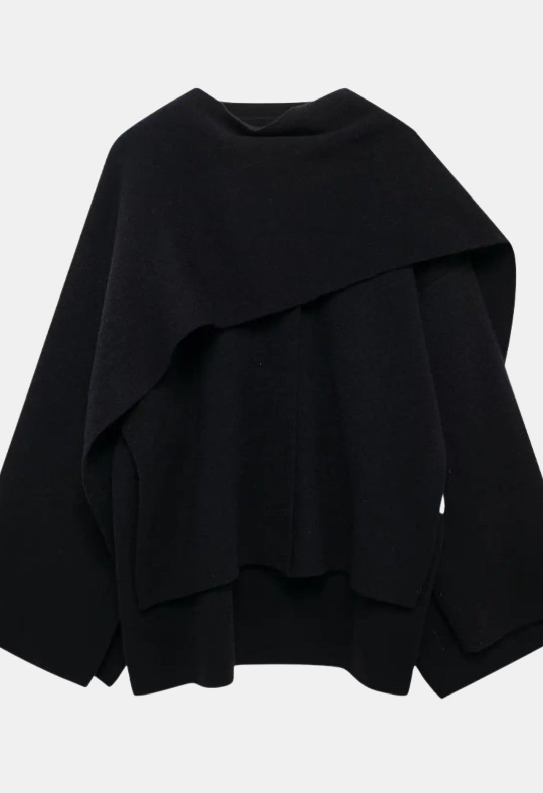 Giulia | Women's Casual Stretch Elegant Draped Cape with Button Detail Tops — Matte Black
