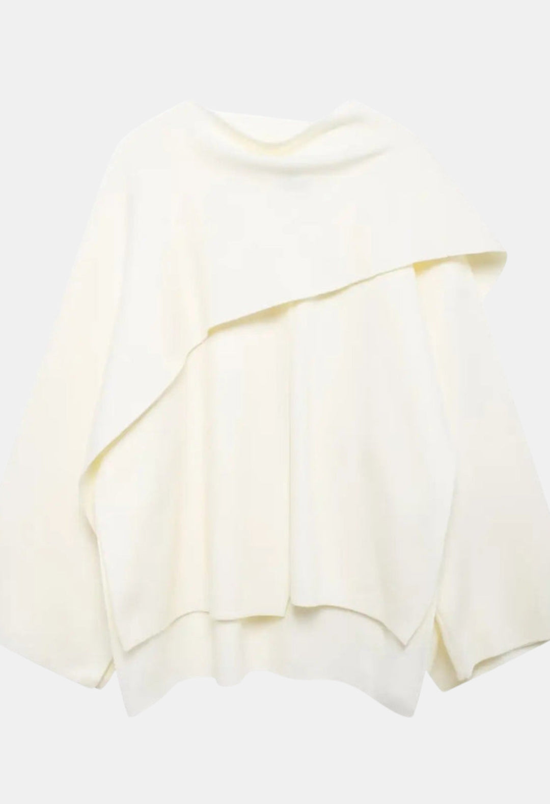 Giulia | Women's Casual Stretch Elegant Draped Cape with Button Detail Tops — White