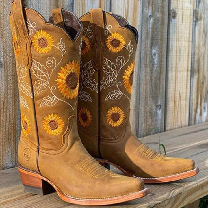 Gwenmira | Women's Orthopedic Floral Mid-Calf Boots — Khaki
