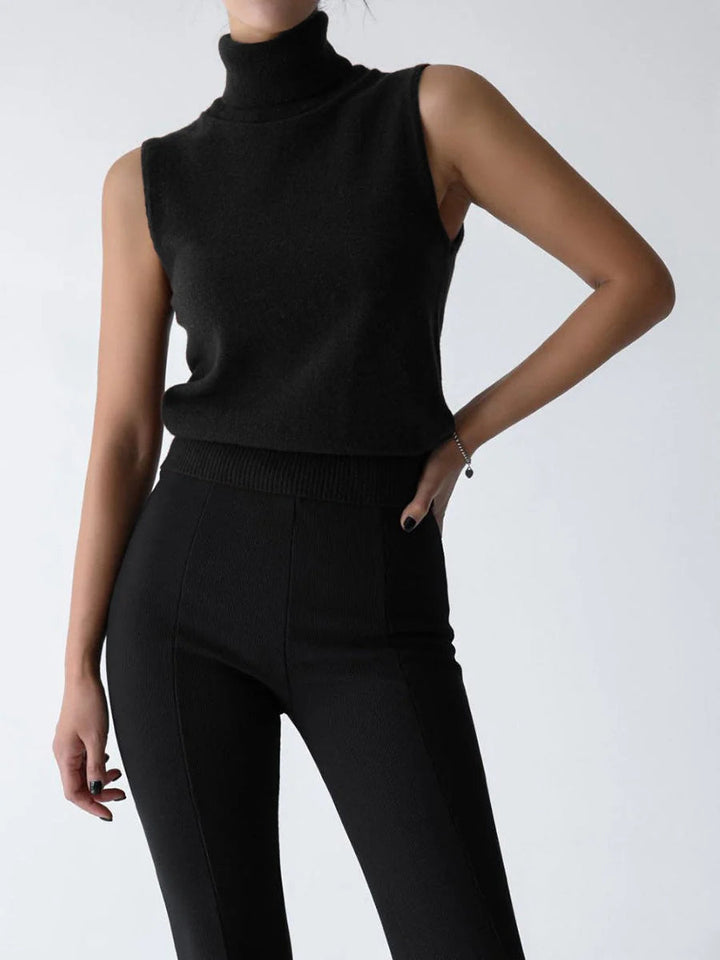 Gwenolde | Women's Cozy Sleeveless Turtleneck Knit — Black