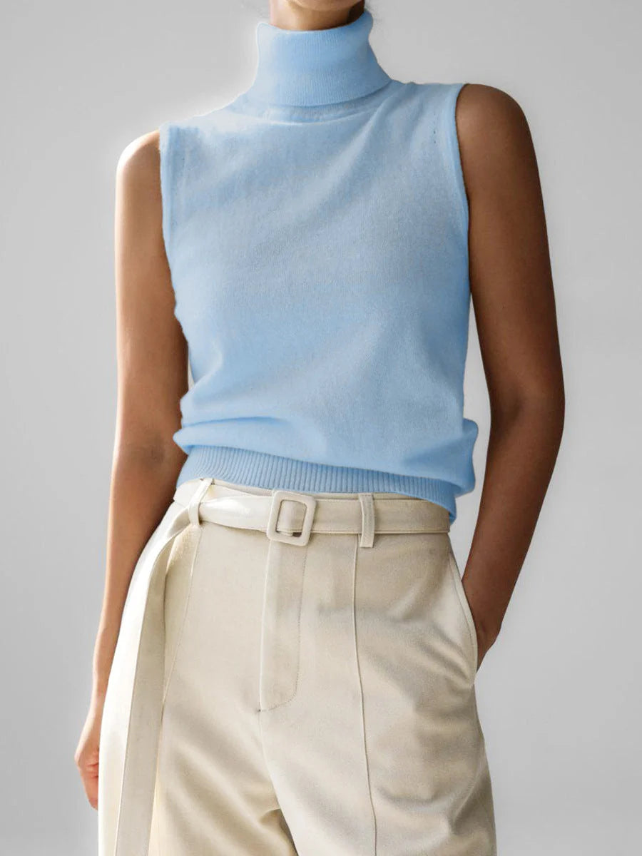 Gwenolde | Women's Cozy Sleeveless Turtleneck Knit — Blue