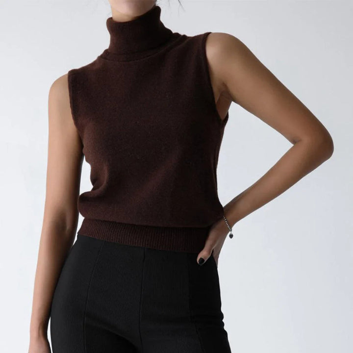 Gwenolde | Women's Cozy Sleeveless Turtleneck Knit — Brown