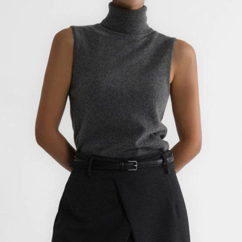 Gwenolde | Women's Cozy Sleeveless Turtleneck Knit — Dark Gray