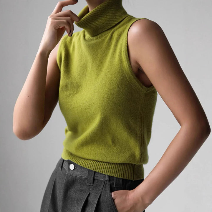 Gwenolde | Women's Cozy Sleeveless Turtleneck Knit — Green