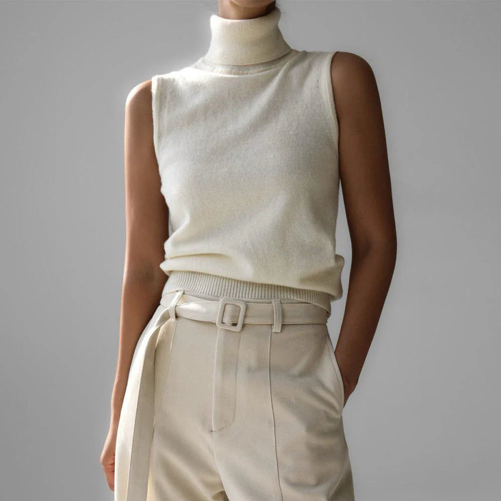 Gwenolde | Women's Cozy Sleeveless Turtleneck Knit — White