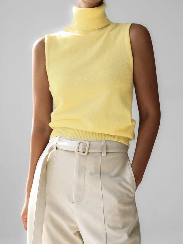 Gwenolde | Women's Cozy Sleeveless Turtleneck Knit — Yellow