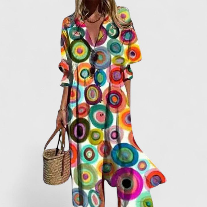 Gwenvanne | Women's Elegant Boho Dress — Multicolored 2