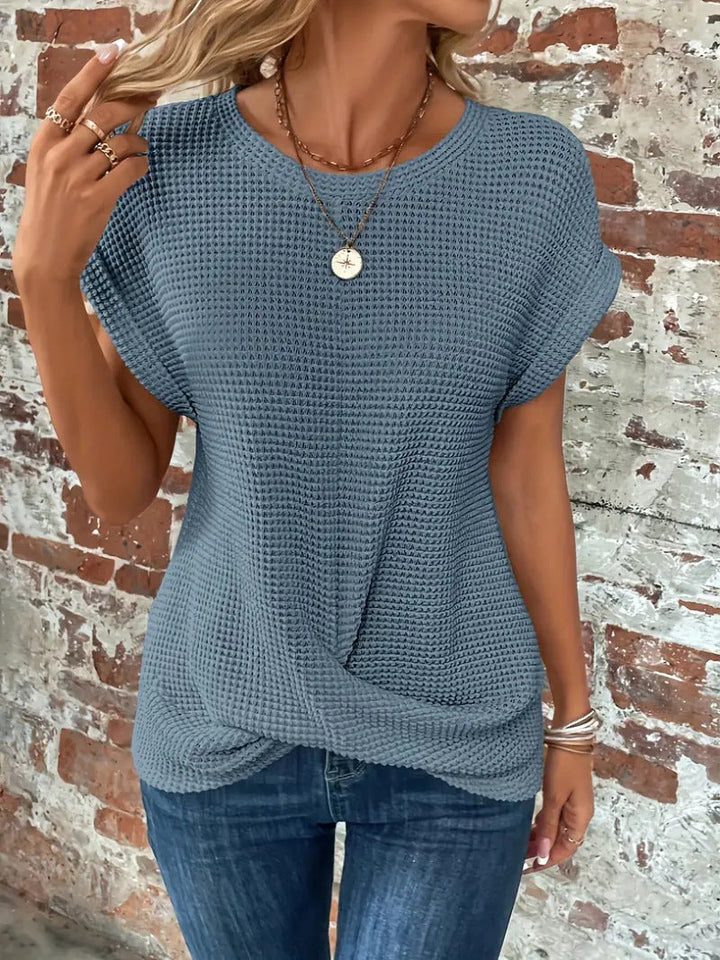 Gwenvia | Women's Cozy Waffle Knit Casual Tee Sweaters — Blue