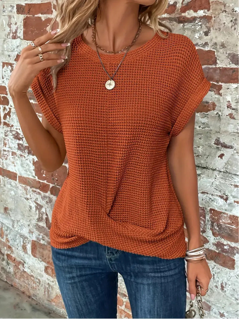 Gwenvia | Women's Cozy Waffle Knit Casual Tee Sweaters — 1