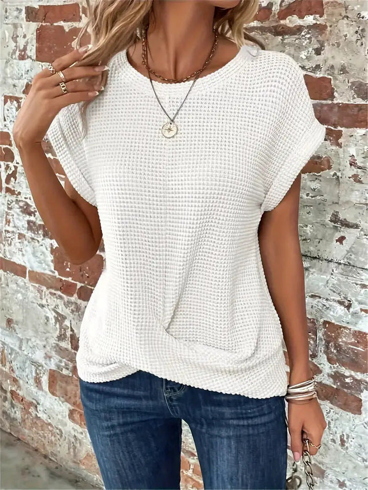 Gwenvia | Women's Cozy Waffle Knit Casual Tee Sweaters — White