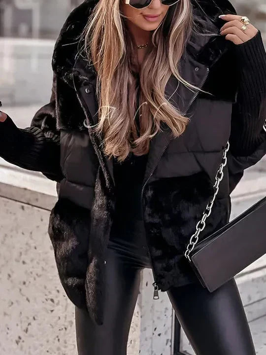 Halcydessa | Women's Puffer Jacket Hooded Faux Fur Winter Outdoor