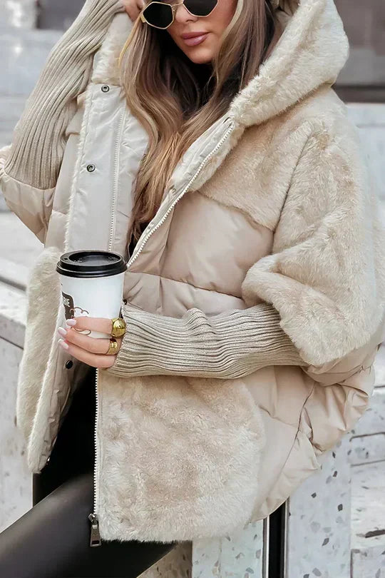 Halcydessa | Women's Puffer Jacket Hooded Faux Fur Winter Outdoor