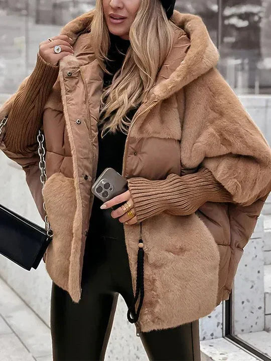 Halcydessa | Women's Puffer Jacket Hooded Faux Fur Winter Outdoor