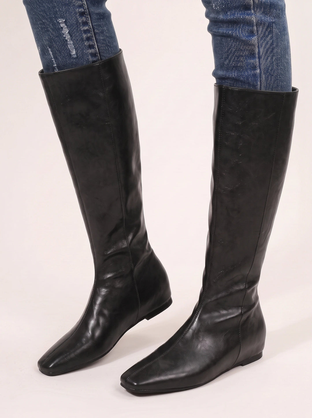 Halcyvella | Women's Knee-High Flat Boots — Black