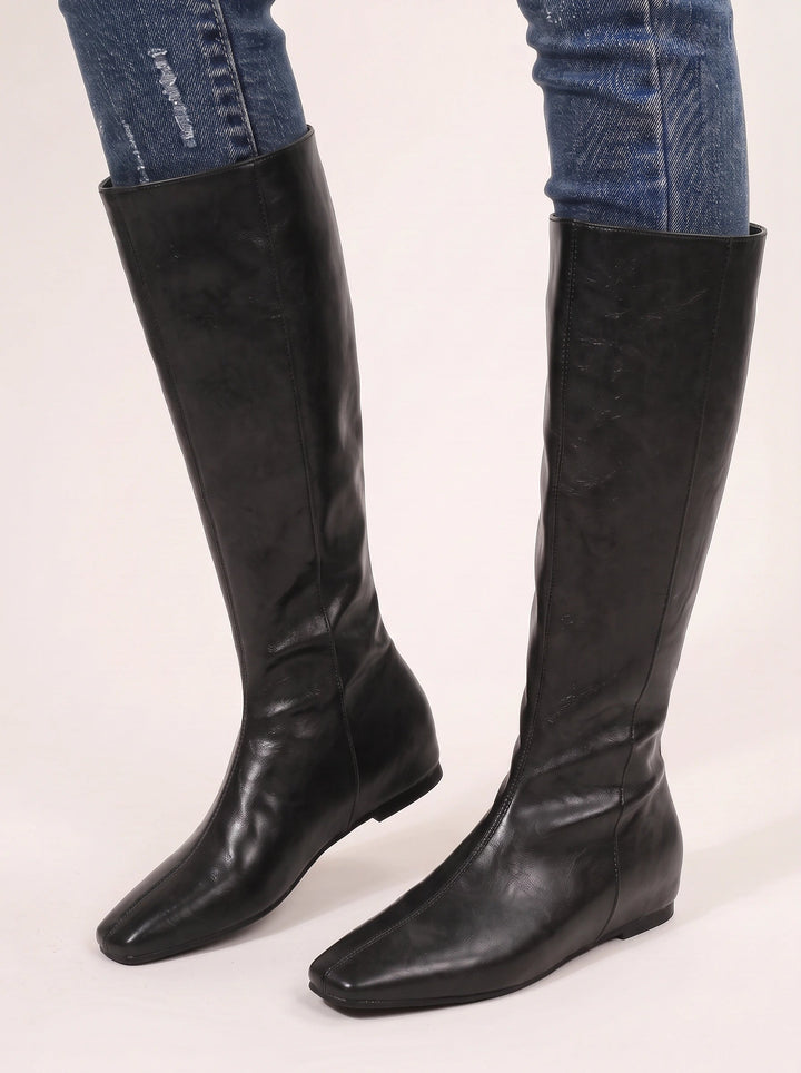 Halcyvella | Women's Knee-High Flat Boots — Black