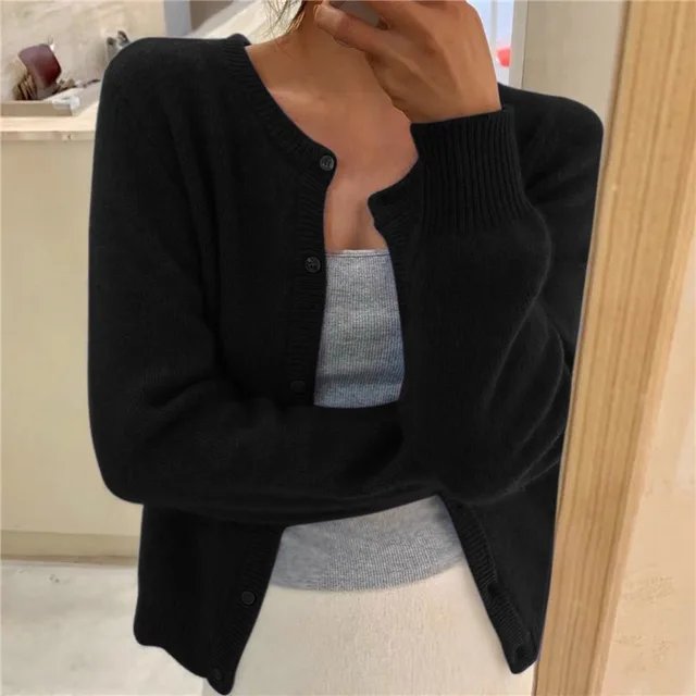 Halcyvetta | Women's Cozy Soft Cropped Button Cardigan — Black