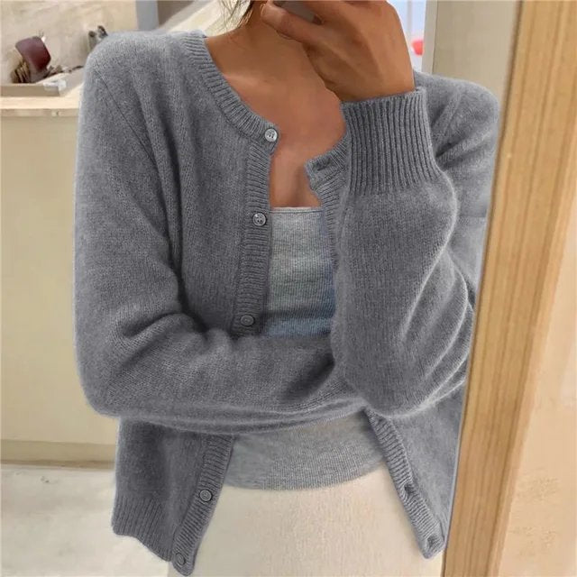 Halcyvetta | Women's Cozy Soft Cropped Button Cardigan — 1