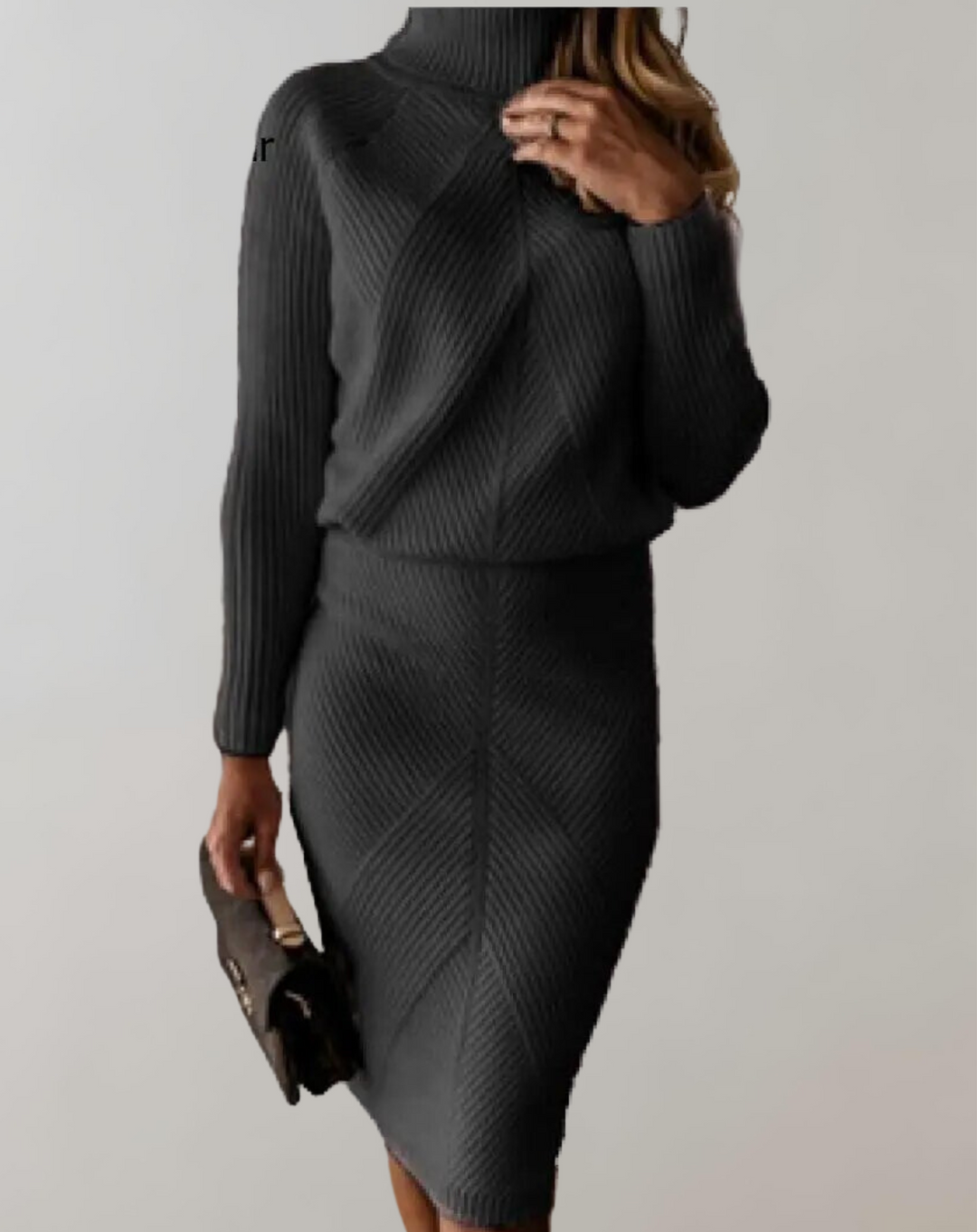 Haleanne | Women's Two-Piece Matching Cozy And Elegant Knit Turtleneck Two Piece Set — Dark Gray
