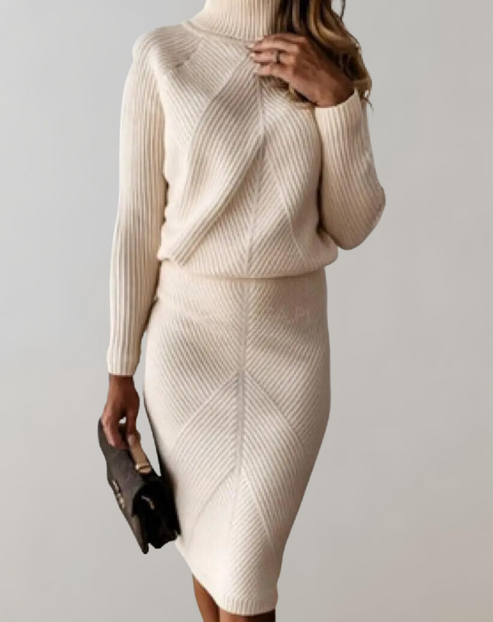 Haleanne | Women's Two-Piece Matching Cozy And Elegant Knit Turtleneck Two Piece Set — Peach