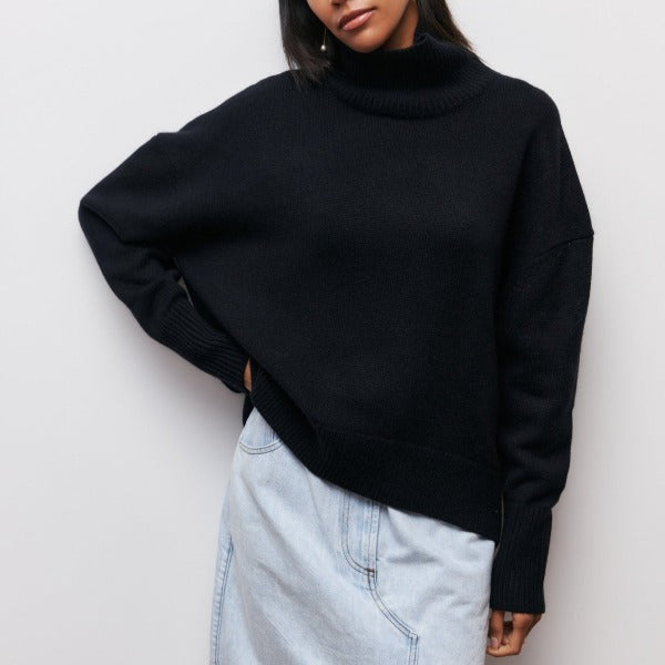 Haleetta | Women's Cozy Oversized Turtleneck Knit Sweater Jumper — Black