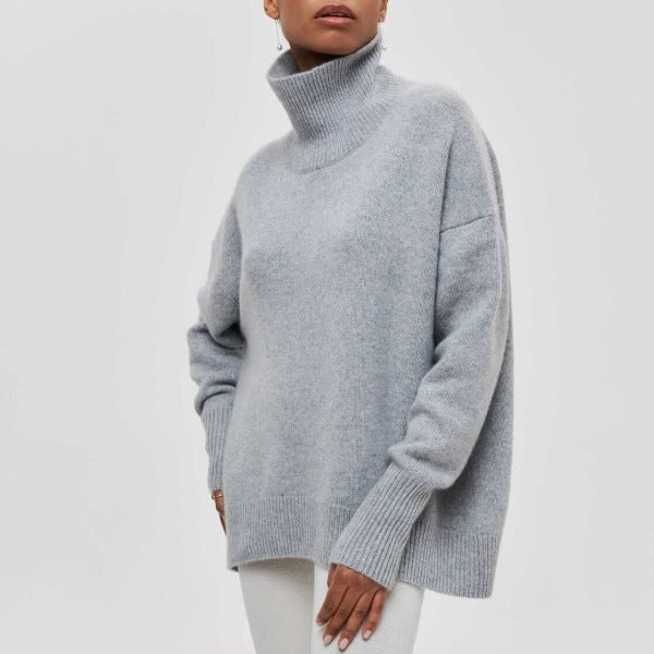 Haleetta | Women's Cozy Oversized Turtleneck Knit Sweater Jumper — Grey