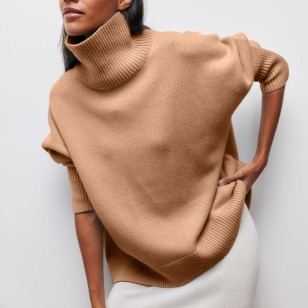 Haleetta | Women's Cozy Oversized Turtleneck Knit Sweater Jumper — Khaki