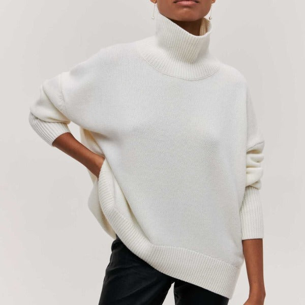 Haleetta | Women's Cozy Oversized Turtleneck Knit Sweater Jumper — White