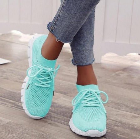 Haleine | Women's Comfortable Casual Lightweight Knit Lace-Up Sneakers — Green