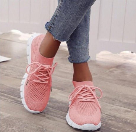 Haleine | Women's Comfortable Casual Lightweight Knit Lace-Up Sneakers — Pink