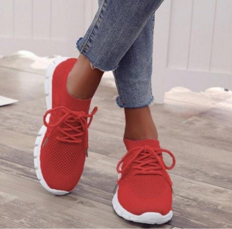 Haleine | Women's Comfortable Casual Lightweight Knit Lace-Up Sneakers — Red