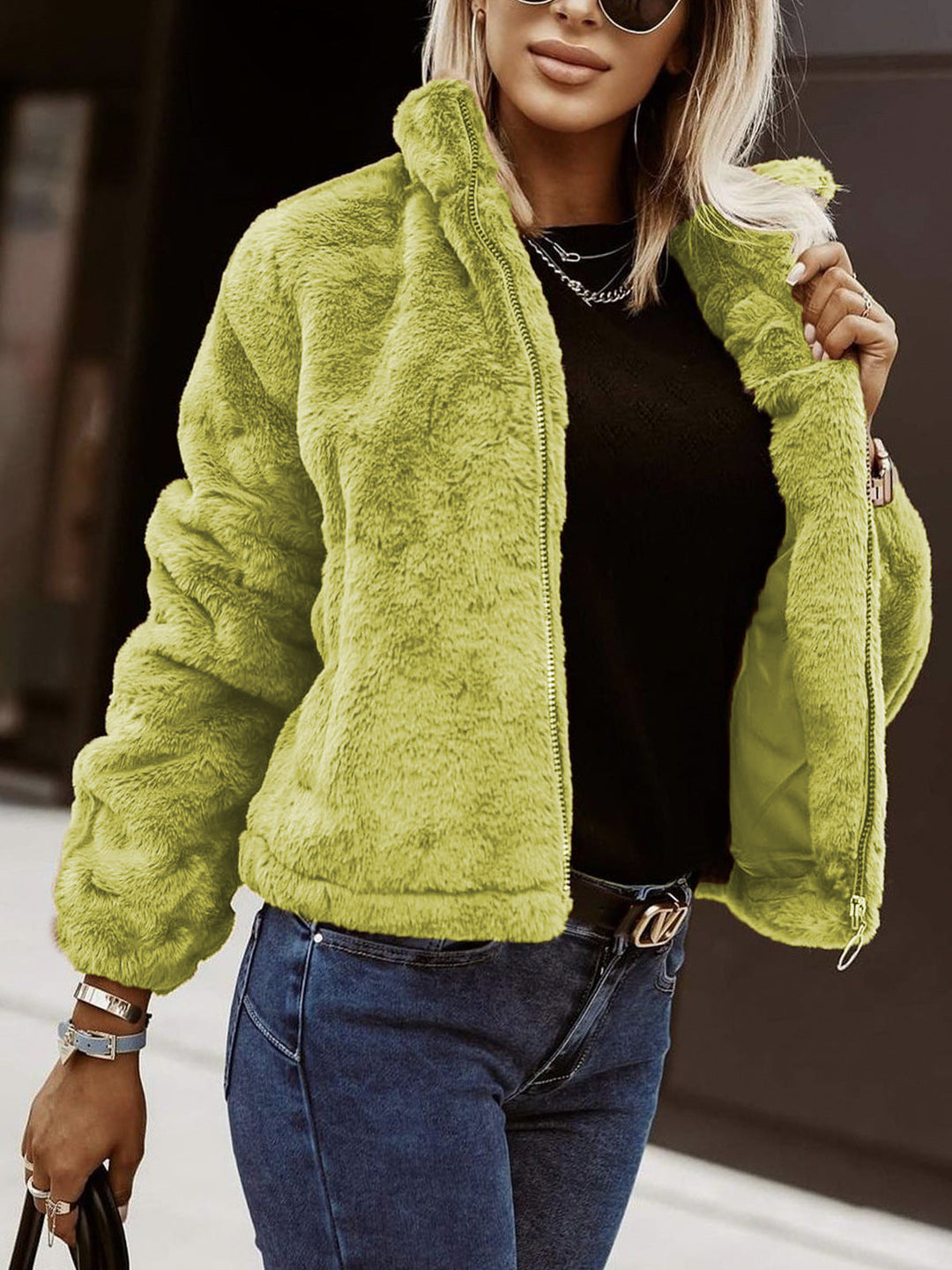 Haleolde | Women's Teddy Bomber Jacket – Sherpa Zip Jacket — Green