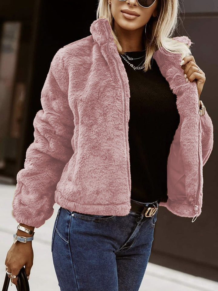Haleolde | Women's Teddy Bomber Jacket – Sherpa Zip Jacket — Pink