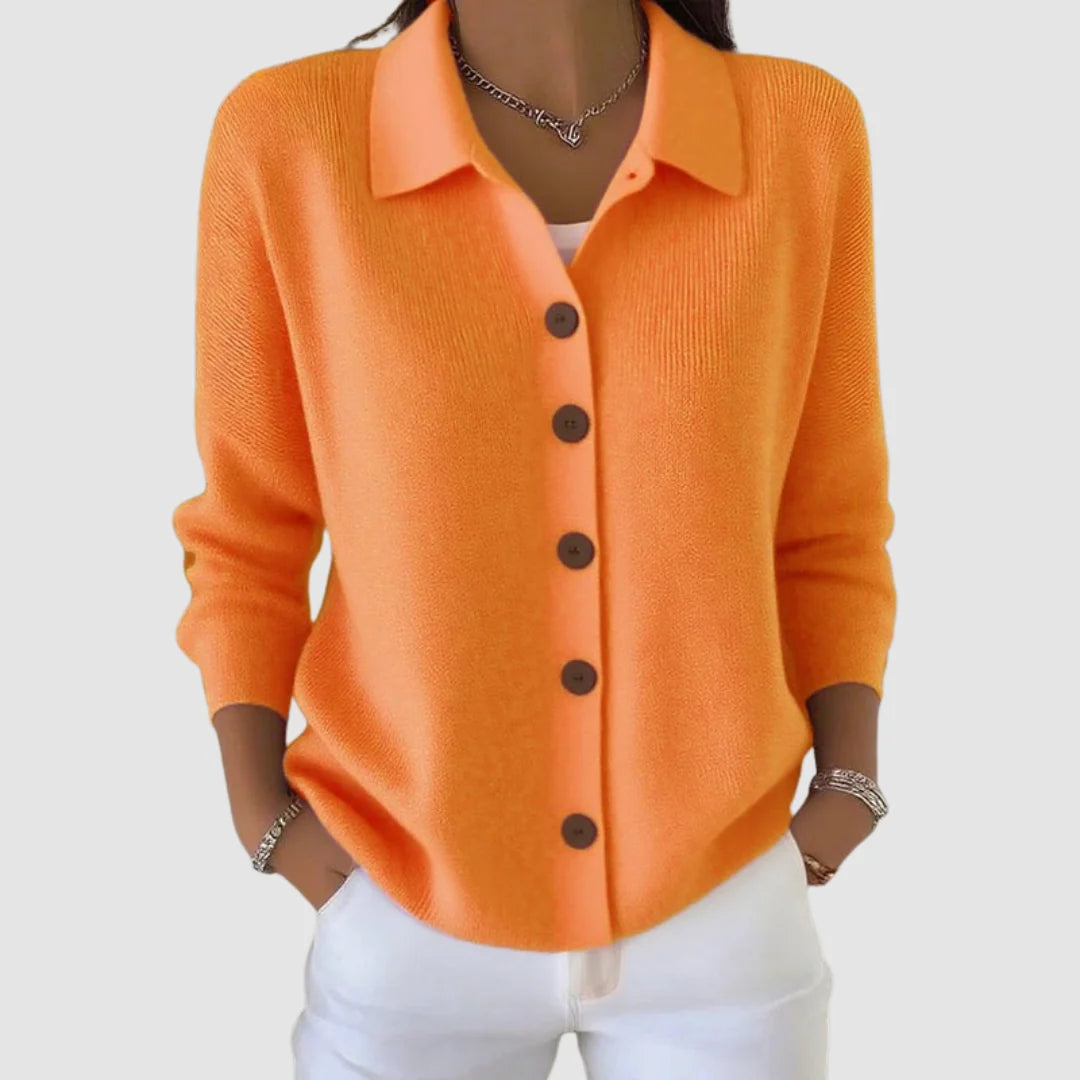 Halevanne | Women's Knit Cozy Cardigan Sweater — Orange