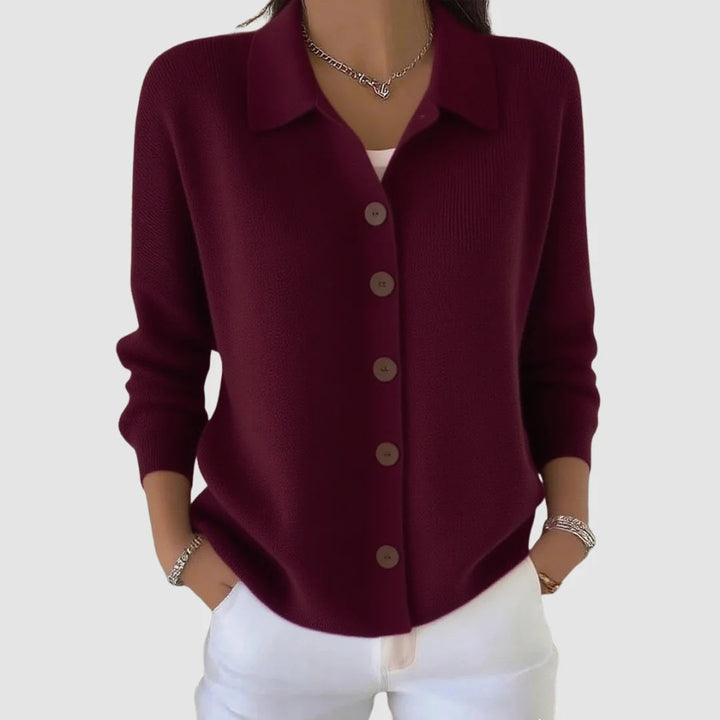 Halevanne | Women's Knit Cozy Cardigan Sweater — Wine Red