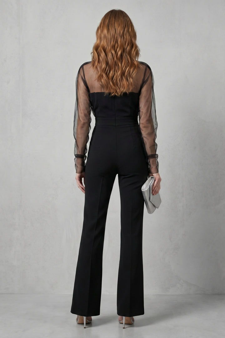 Halevia — Sheer Flared-Leg Jumpsuit