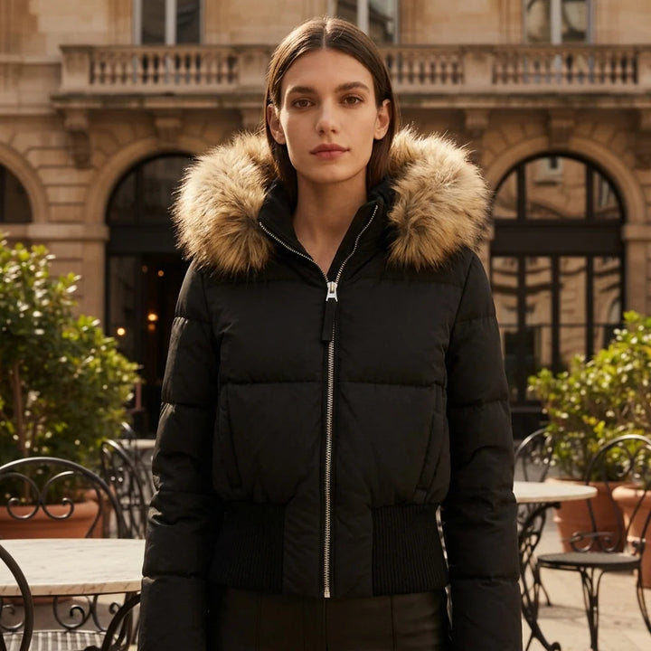 Halsessa | Women's Faux Fur Hood Bomber Puffer Jacket