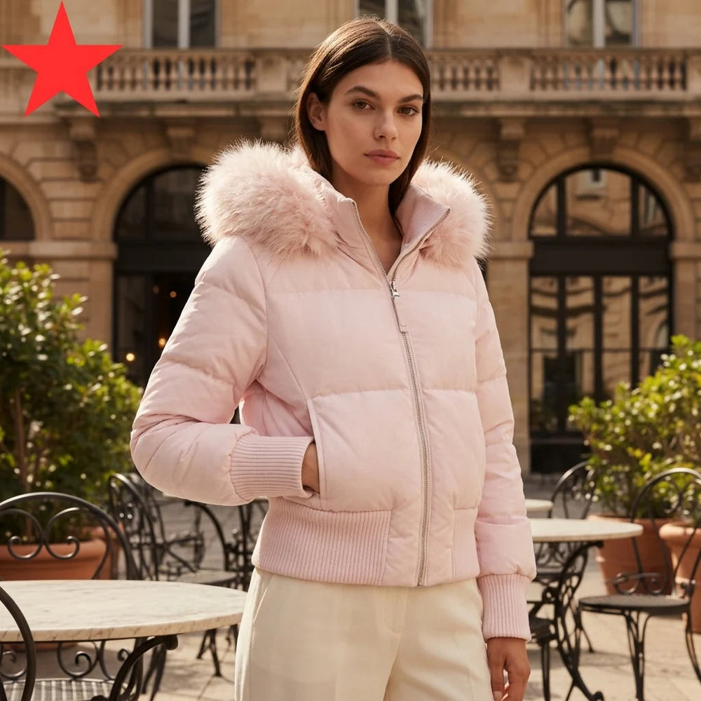 Halsessa | Women's Faux Fur Hood Bomber Puffer Jacket