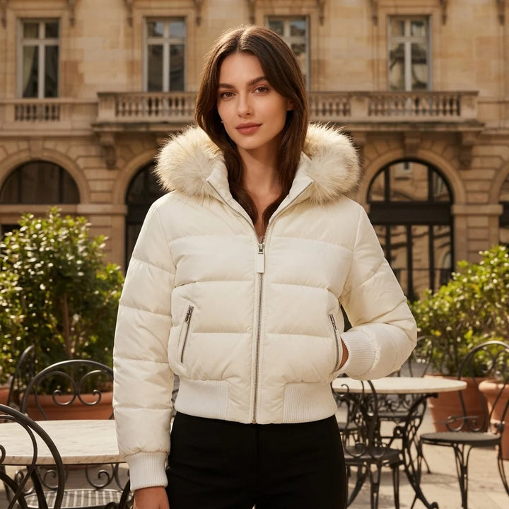 Halsessa | Women's Faux Fur Hood Bomber Puffer Jacket