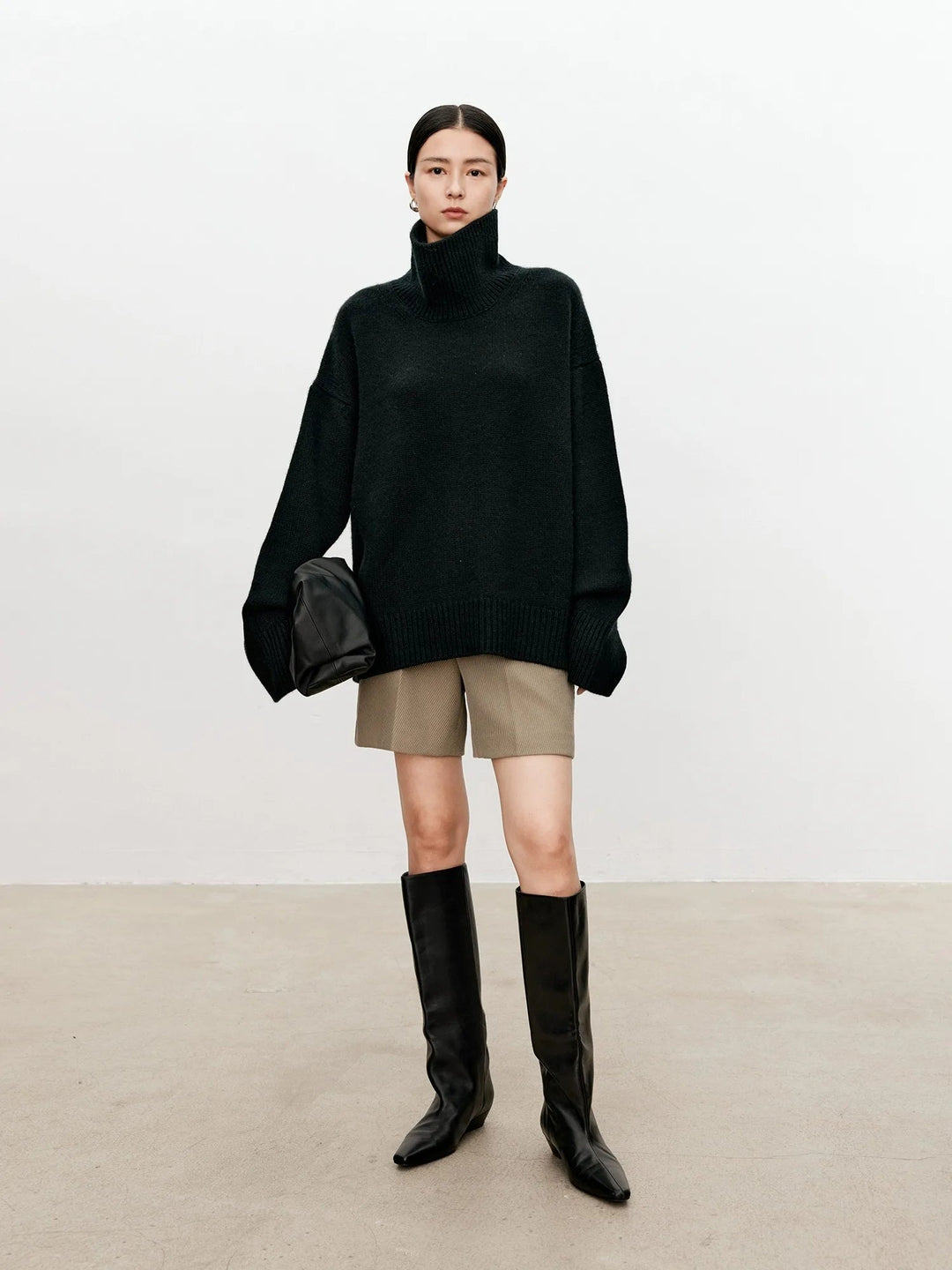 Halsnova | Women's Cozy Loose and Thick Turtleneck sweater Knit — black