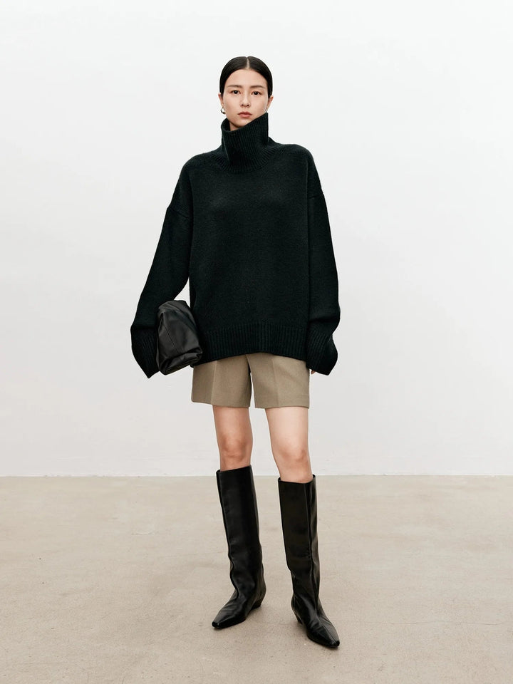 Halsnova | Women's Cozy Loose and Thick Turtleneck sweater Knit — black