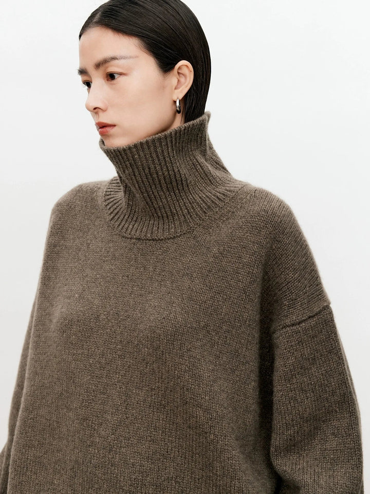 Halsnova | Women's Cozy Loose and Thick Turtleneck sweater Knit — brown