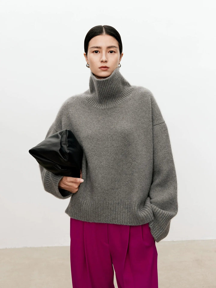 Halsnova | Women's Cozy Loose and Thick Turtleneck sweater Knit — gray