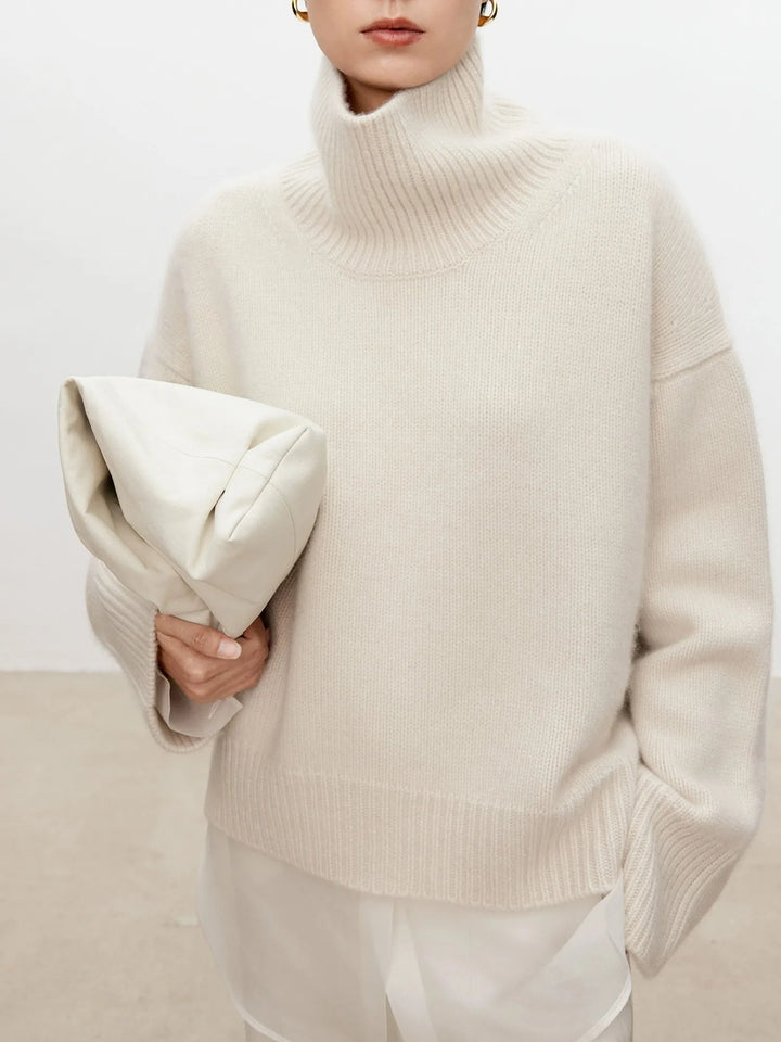 Halsnova | Women's Cozy Loose and Thick Turtleneck sweater Knit — Off White