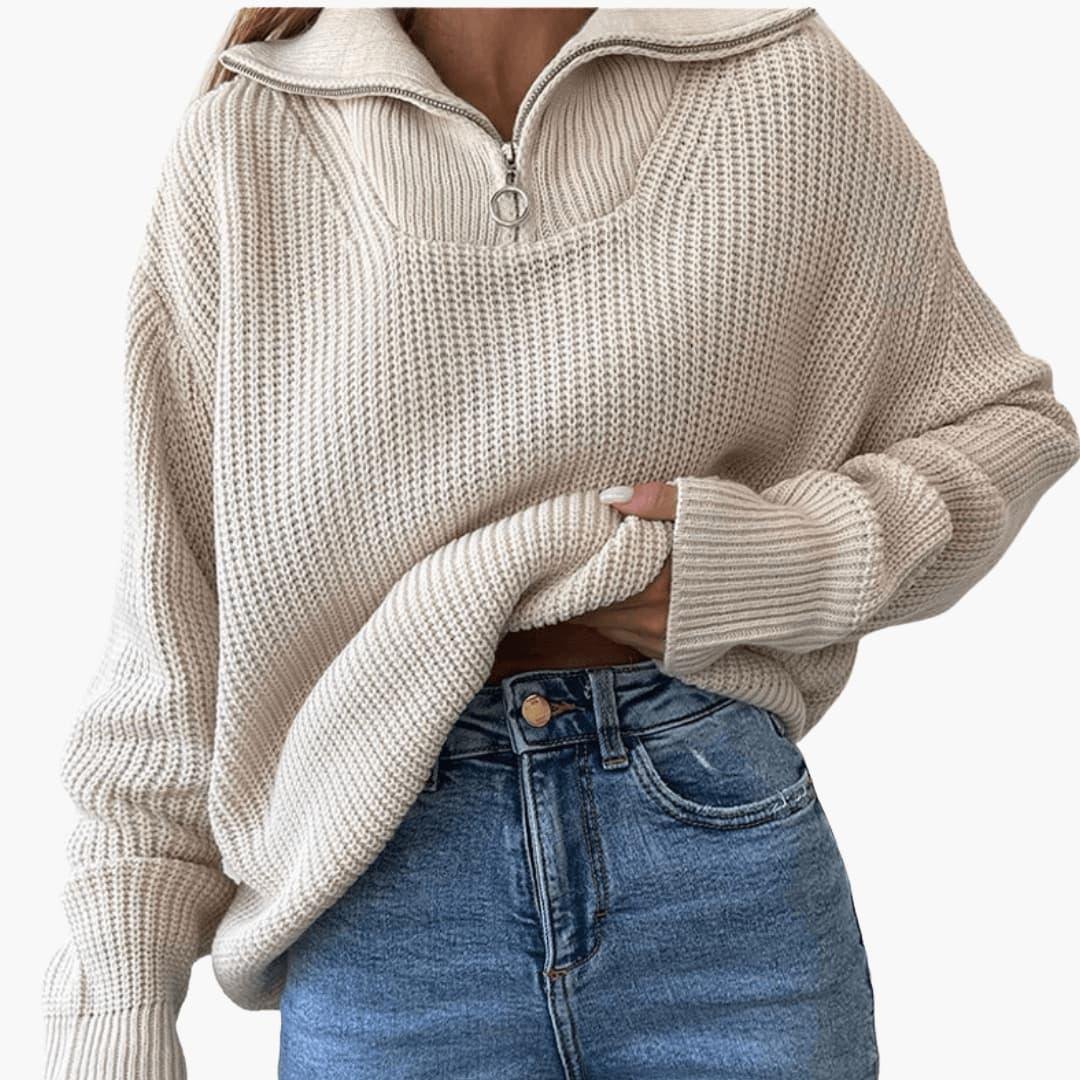 Halssia | Women's Cropped Half-Zip Chunky Knit Sweater