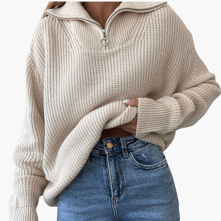 Halssia | Women's Cropped Half-Zip Chunky Knit Sweater