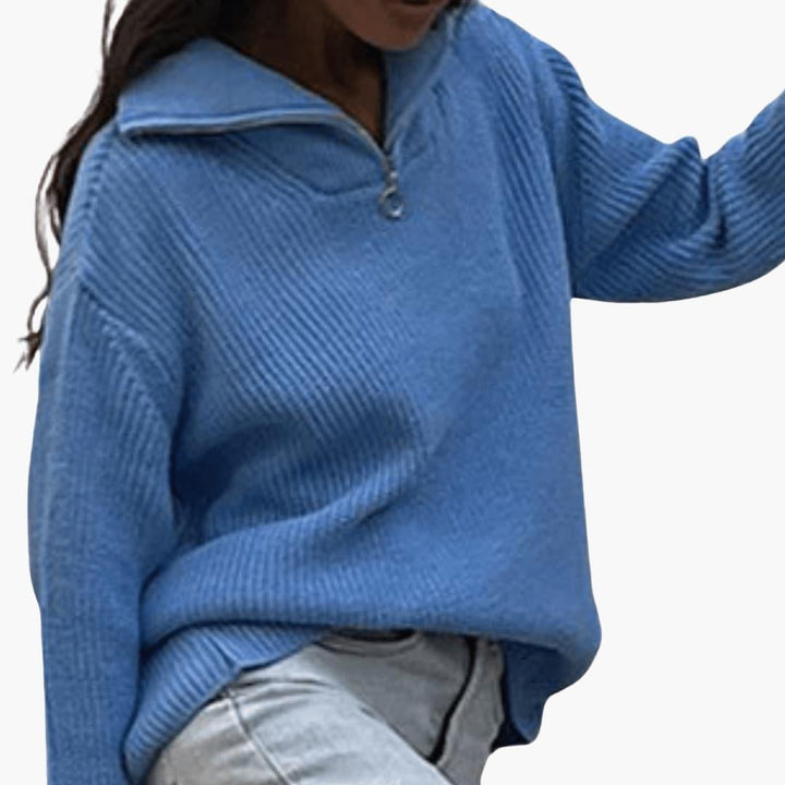 Halssia | Women's Cropped Half-Zip Chunky Knit Sweater