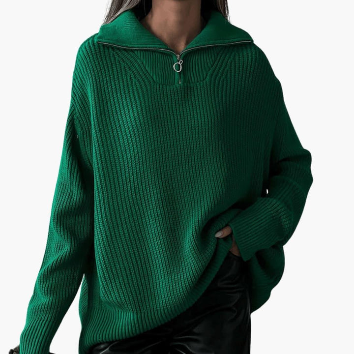 Halssia | Women's Cropped Half-Zip Chunky Knit Sweater