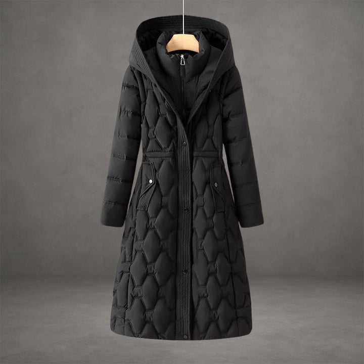 Haveth | Women's Longline Hooded Down Coat — Black