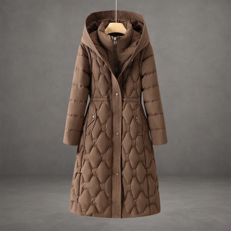Haveth | Women's Longline Hooded Down Coat — Brown
